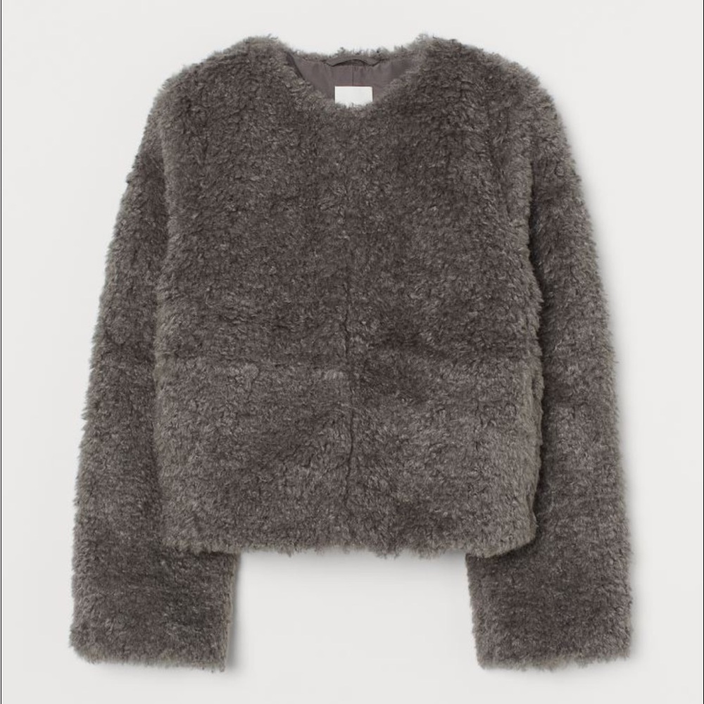 H&M Dark Gray Faux Fur Sherpa Jacket XXL Plus Sized